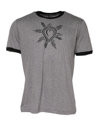 Dolce & Gabbana Gray Sacred Heart Cotton Crew Neck Men's T-shirt