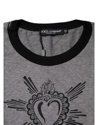 Dolce & Gabbana Gray Sacred Heart Cotton Crew Neck Men's T-shirt