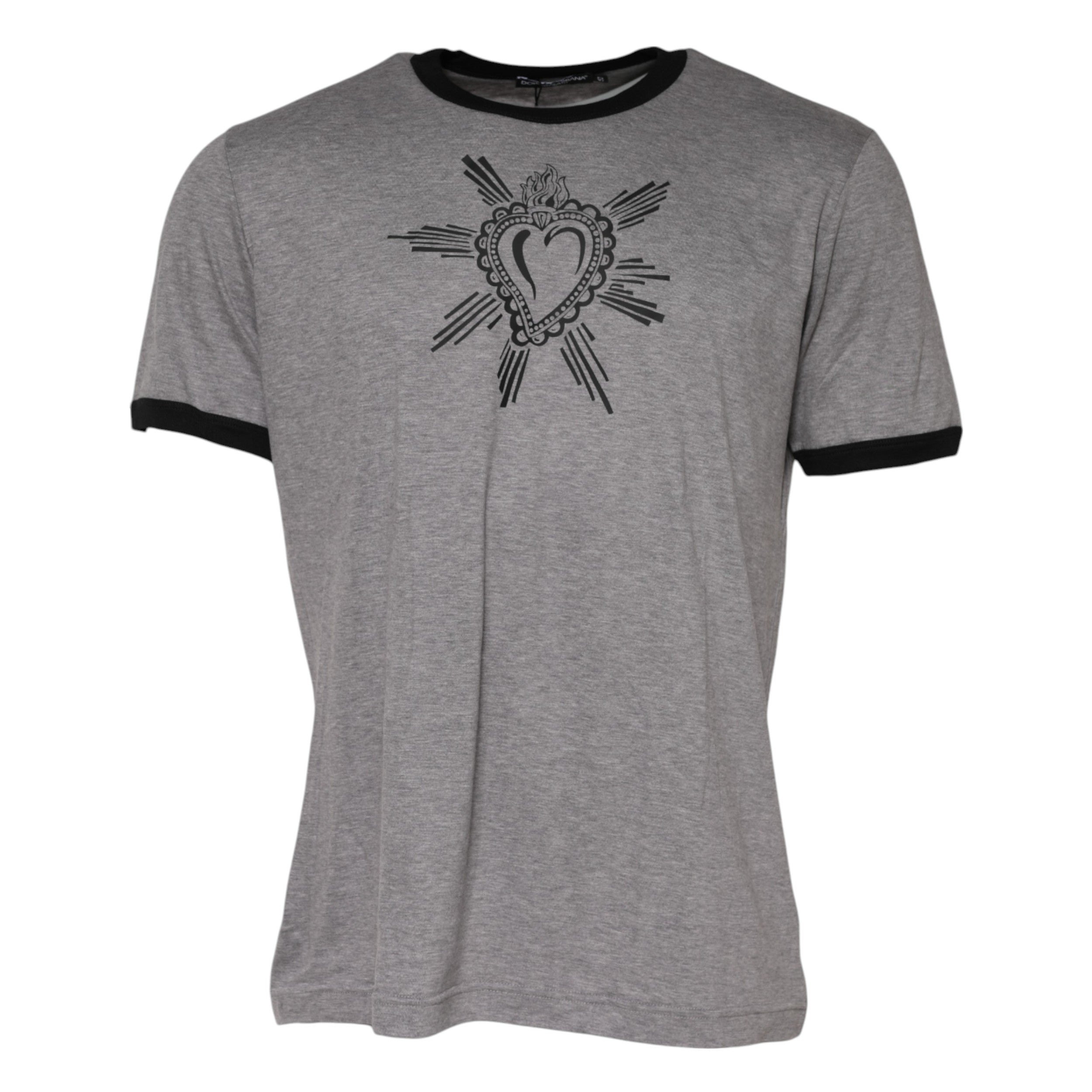 Dolce & Gabbana Gray Sacred Heart Cotton Crew Neck Men's T-shirt