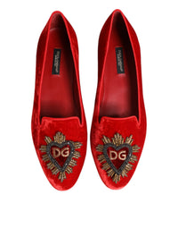 Dolce & Gabbana Dolce & Gabbana Red Velvet DG Heart Loafers Flats Women's Shoes