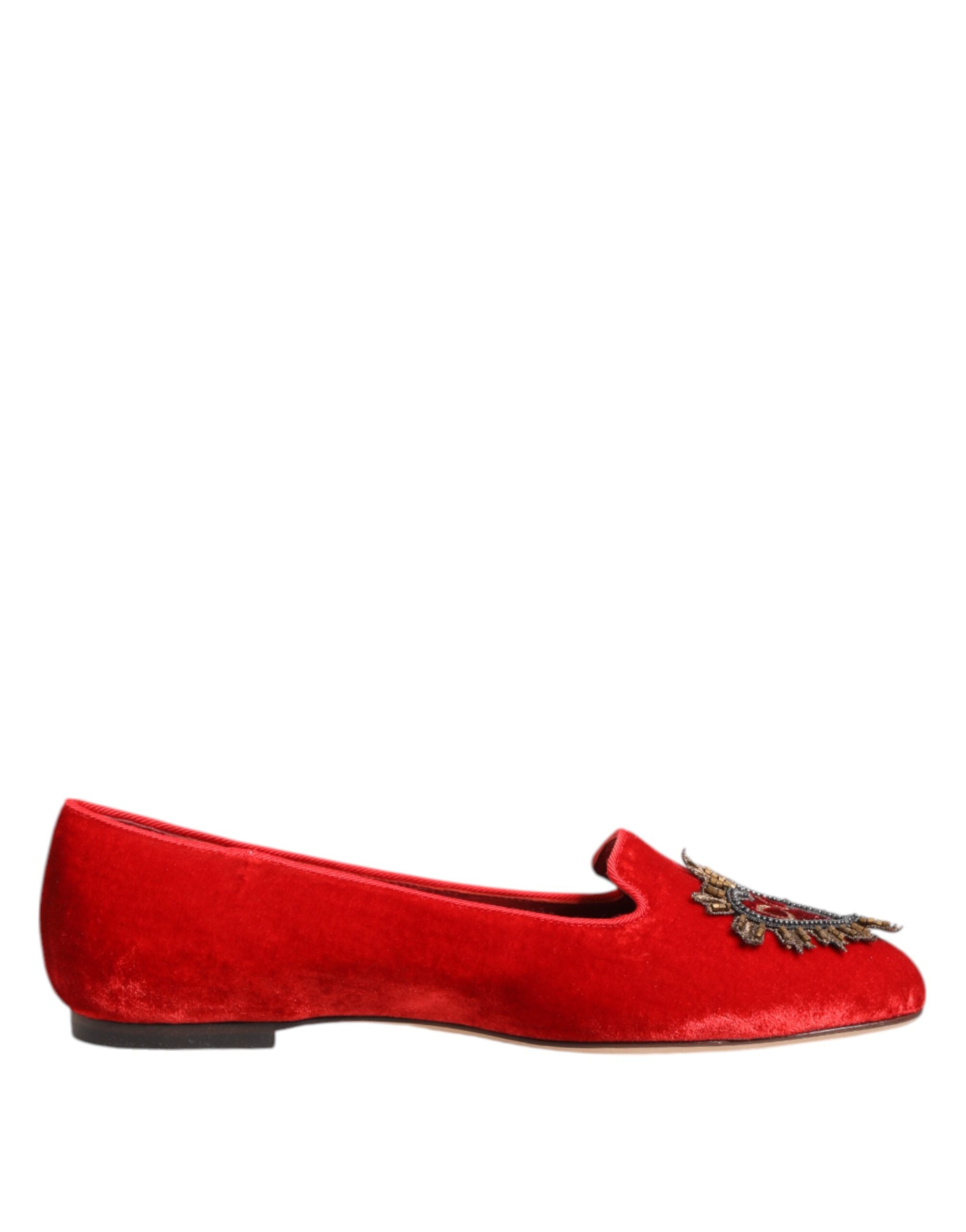 Dolce & Gabbana Dolce & Gabbana Red Velvet DG Heart Loafers Flats Women's Shoes