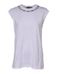 Dolce & Gabbana White Cotton Sleeveless Printed Tank Women's T-shirt