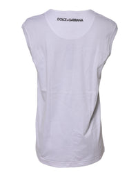 Dolce & Gabbana White Cotton Sleeveless Printed Tank Women's T-shirt