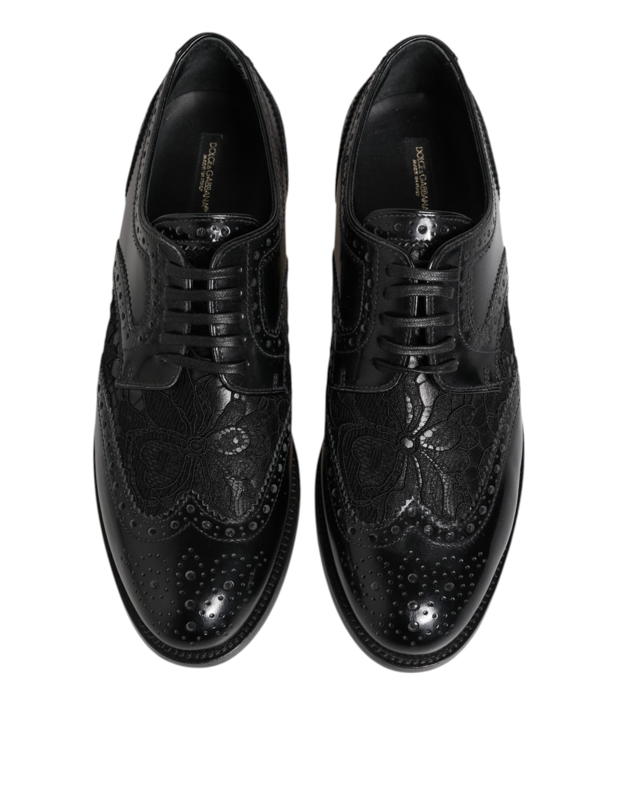 Dolce & Gabbana Dolce & Gabbana Black Leather Floral Lace Dress Formal Women's Shoes