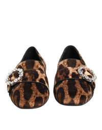 Dolce & Gabbana Dolce & Gabbana Brown Leopard Print Crystals Loafers Flats Women's Shoes