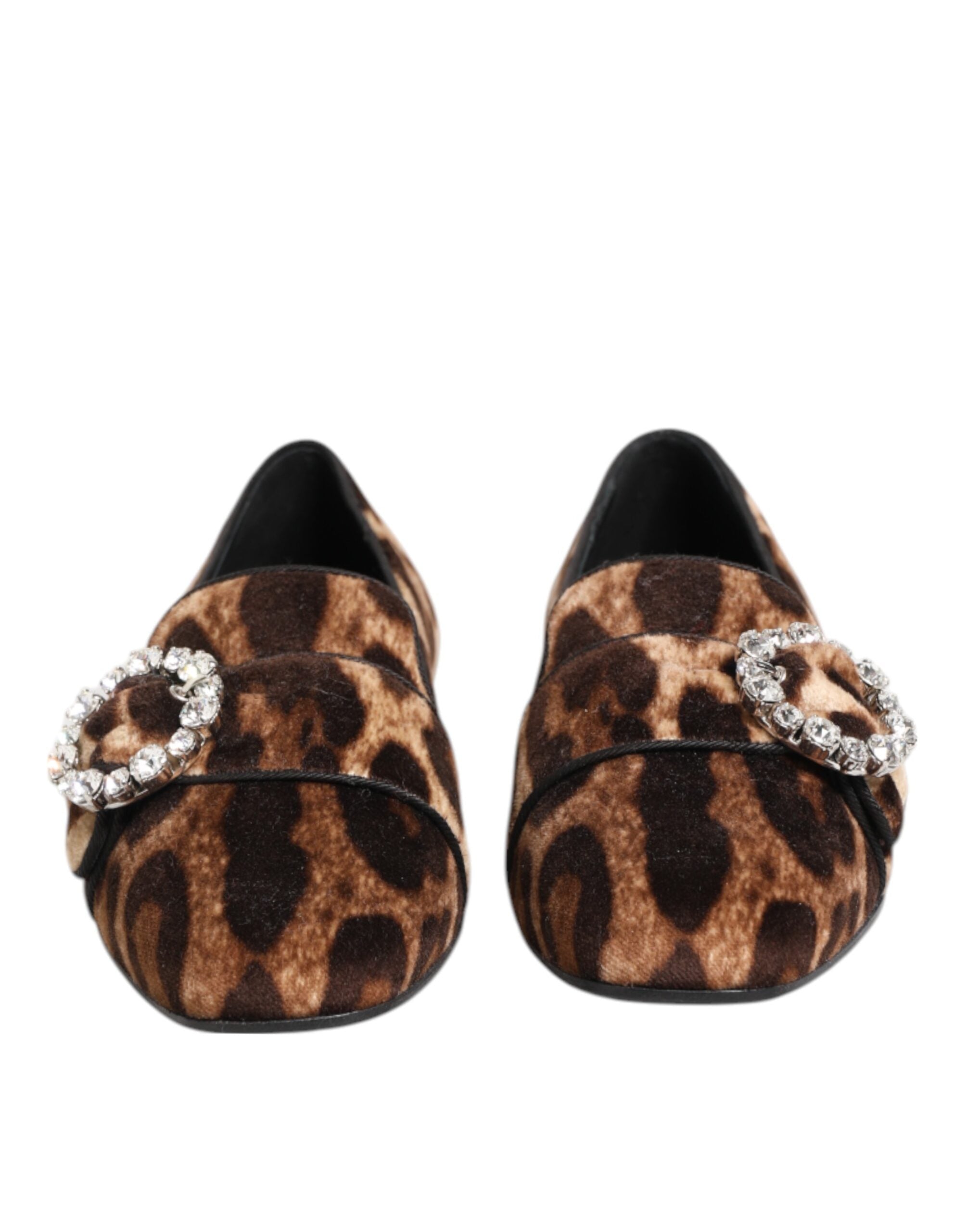 Dolce & Gabbana Dolce & Gabbana Brown Leopard Print Crystals Loafers Flats Women's Shoes