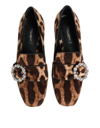 Dolce & Gabbana Dolce & Gabbana Brown Leopard Print Crystals Loafers Flats Women's Shoes