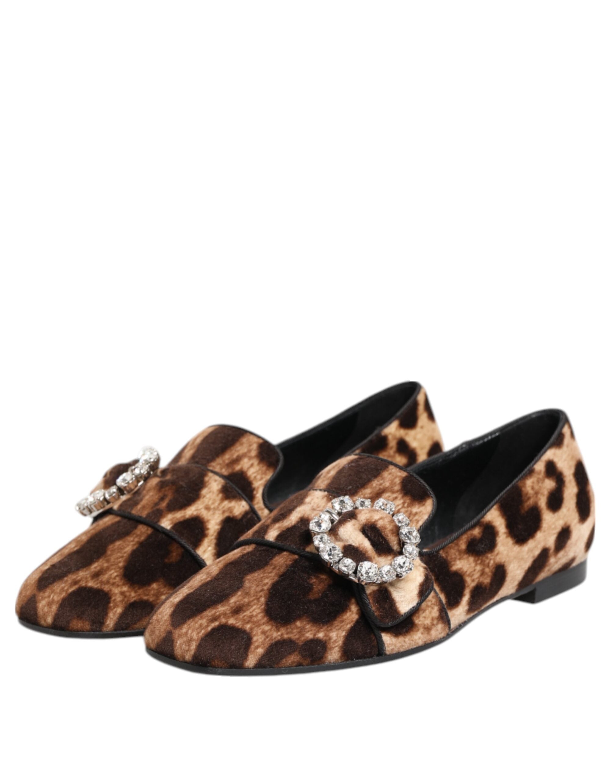 Dolce & Gabbana Dolce & Gabbana Brown Leopard Print Crystals Loafers Flats Women's Shoes