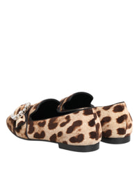 Dolce & Gabbana Dolce & Gabbana Brown Leopard Print Crystals Loafers Flats Women's Shoes