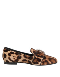 Dolce & Gabbana Dolce & Gabbana Brown Leopard Print Crystals Loafers Flats Women's Shoes