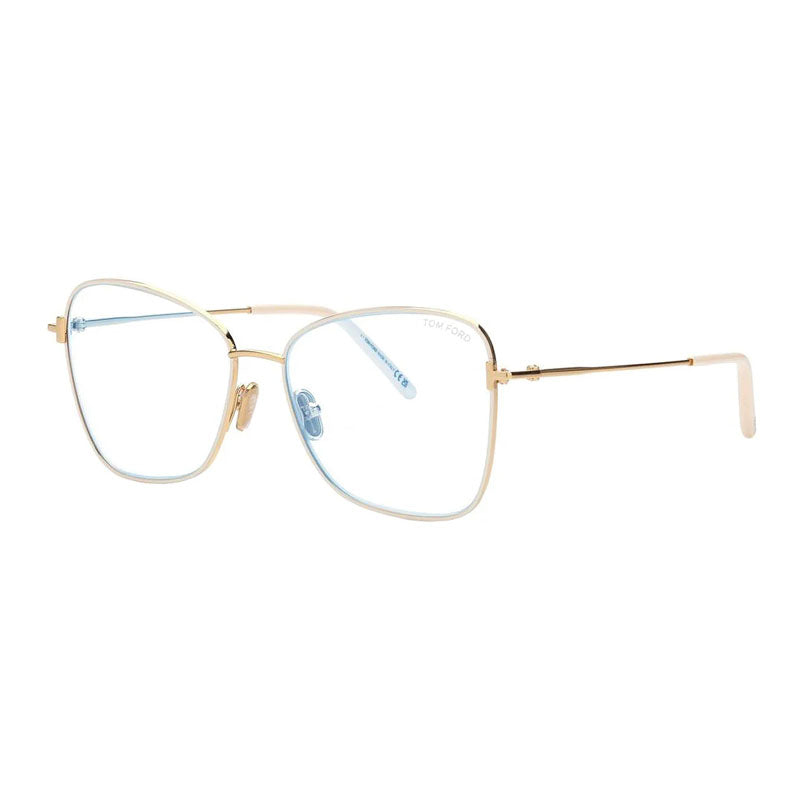 Tom Ford Eyeglasses Butterfly Full Rim, Ivory/Gold Frame and Clear Demo Lens Lens FT5906-B025