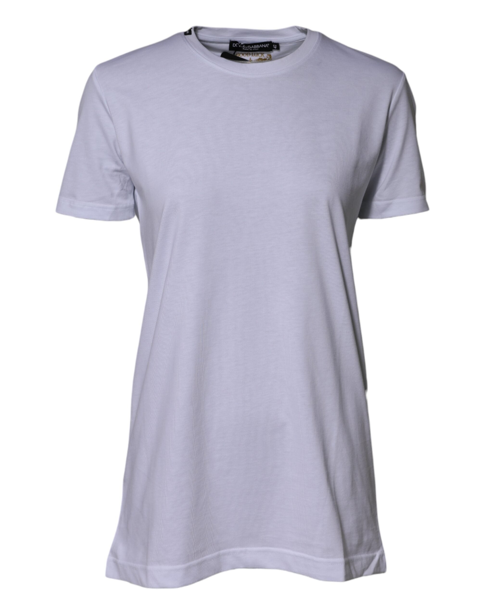 Dolce & Gabbana White Cotton Goodluck 2023 Crew Neck Women's T-shirt (Pre-Loved)