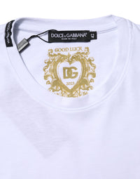Dolce & Gabbana White Cotton Goodluck 2023 Crew Neck Women's T-shirt (Pre-Loved)