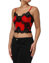 Dolce & Gabbana Red Black Lace Trim Polyester Sleeveless Tank Women's Top