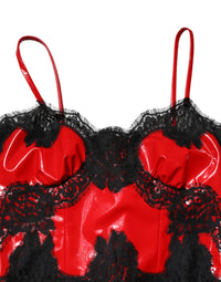 Dolce & Gabbana Red Black Lace Trim Polyester Sleeveless Tank Women's Top