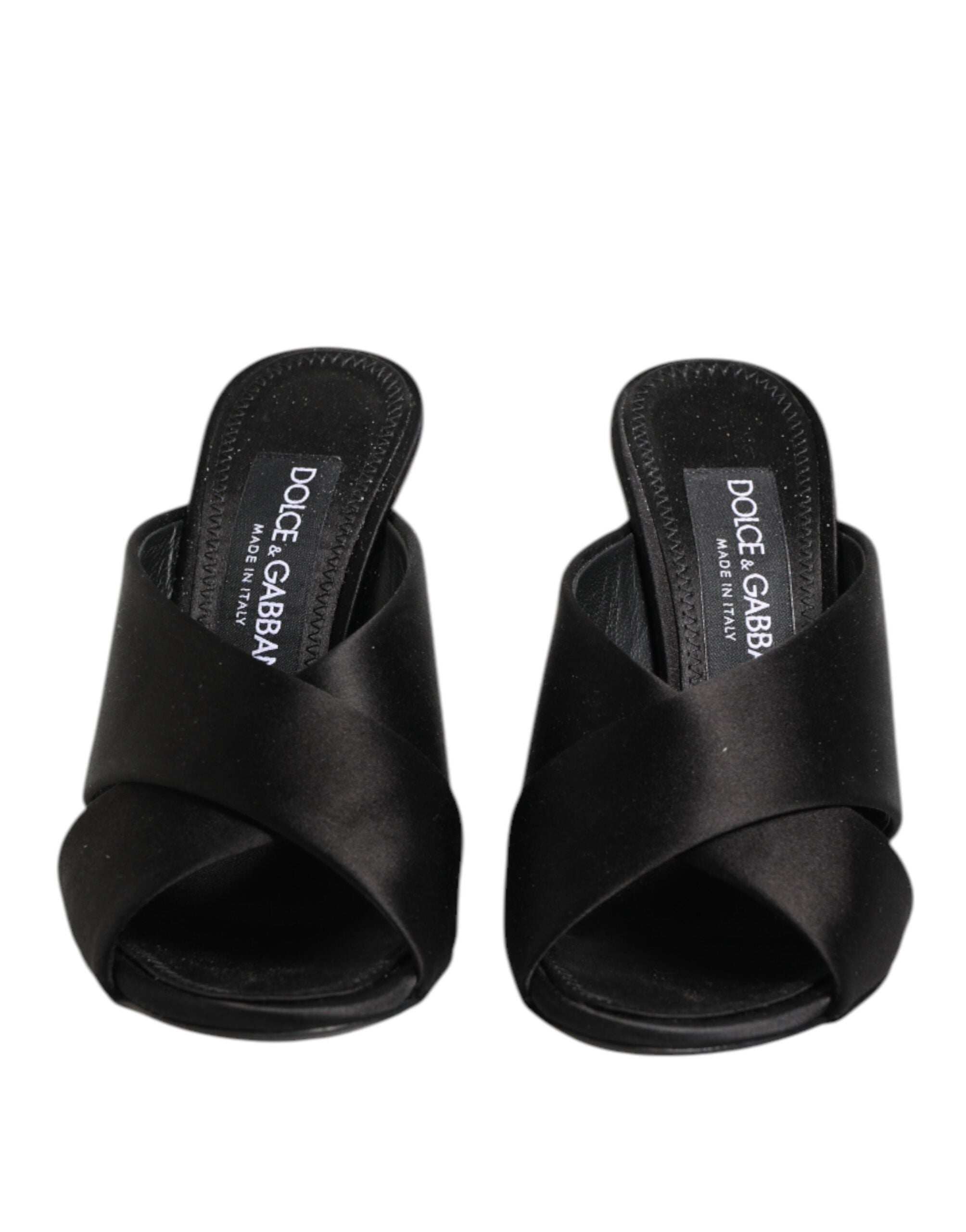Dolce & Gabbana Dolce & Gabbana Black Logo KEIRA Satin Slides Sandals Women's Shoes