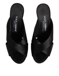 Dolce & Gabbana Dolce & Gabbana Black Logo KEIRA Satin Slides Sandals Women's Shoes