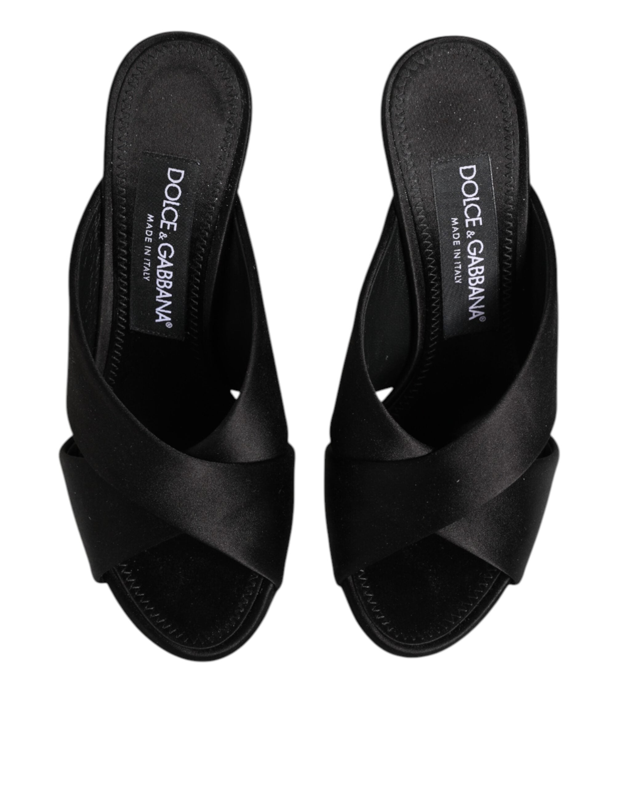 Dolce & Gabbana Dolce & Gabbana Black Logo KEIRA Satin Slides Sandals Women's Shoes