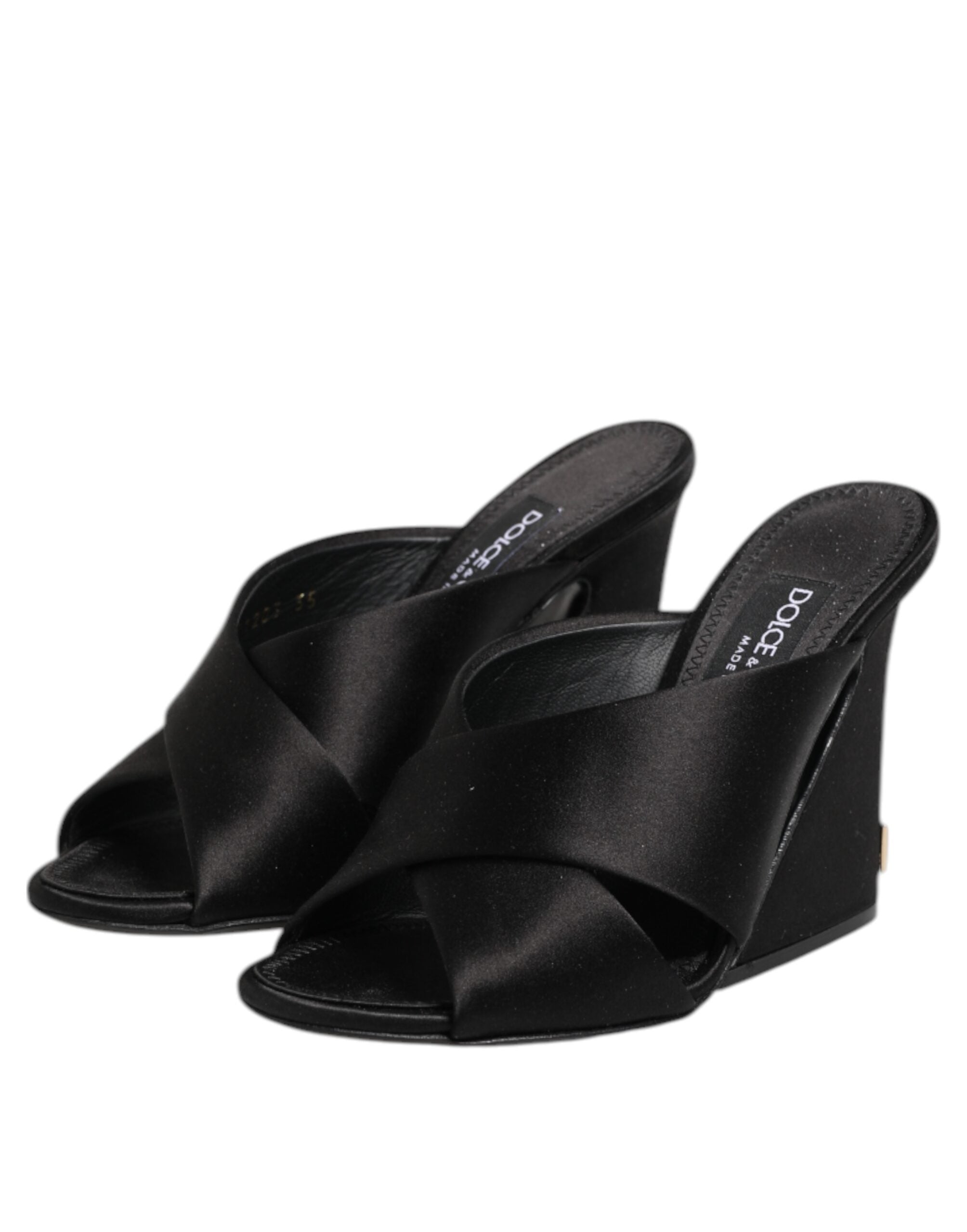 Dolce & Gabbana Dolce & Gabbana Black Logo KEIRA Satin Slides Sandals Women's Shoes