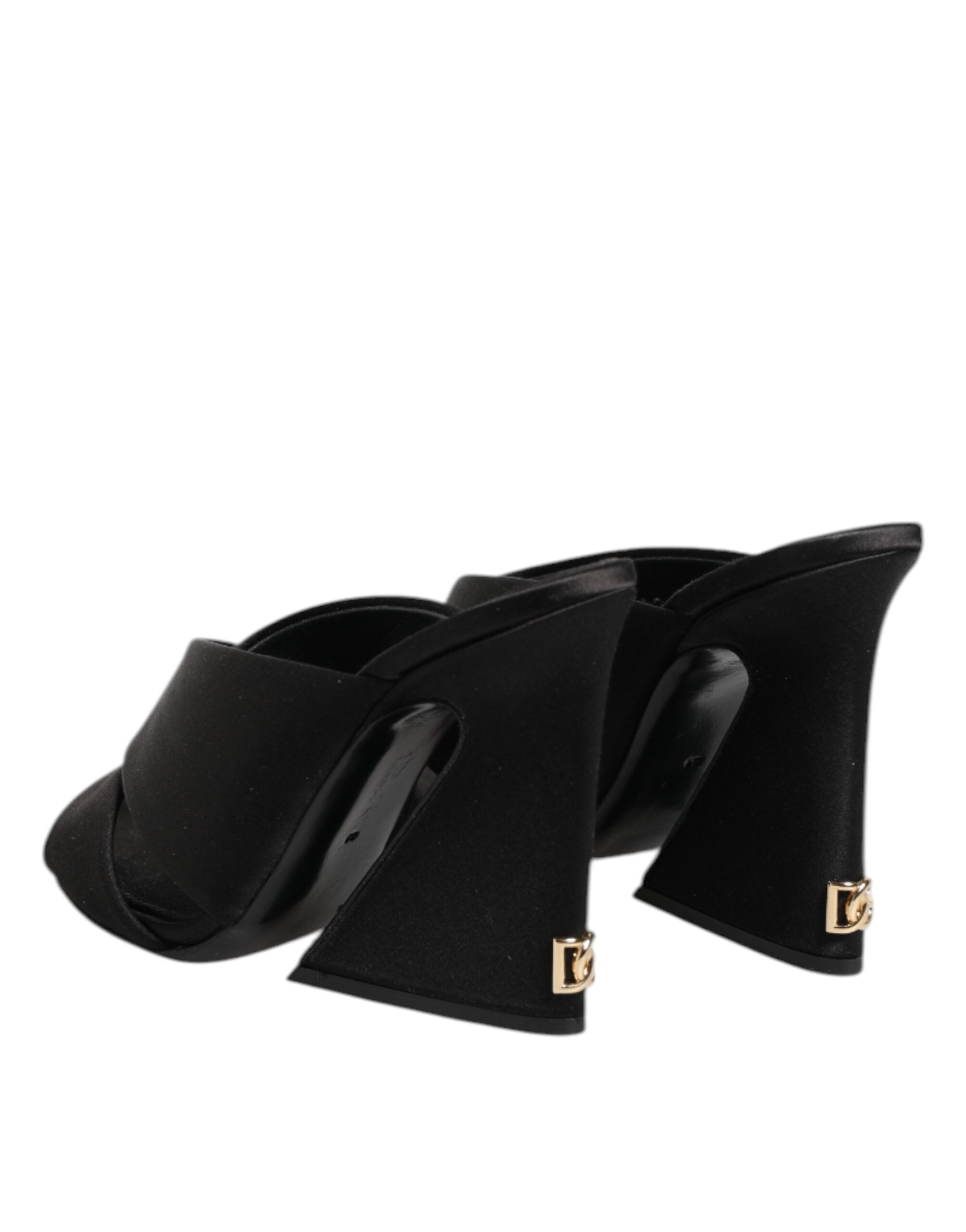 Dolce & Gabbana Dolce & Gabbana Black Logo KEIRA Satin Slides Sandals Women's Shoes