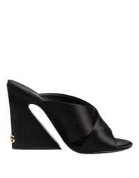Dolce & Gabbana Dolce & Gabbana Black Logo KEIRA Satin Slides Sandals Women's Shoes