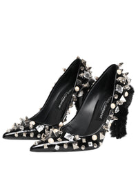 Dolce & Gabbana Dolce & Gabbana Black Crystals Studs Stiletto Pumps Women's Shoes