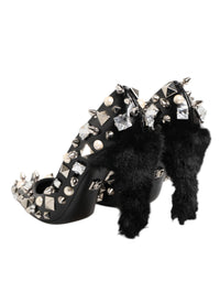 Dolce & Gabbana Dolce & Gabbana Black Crystals Studs Stiletto Pumps Women's Shoes