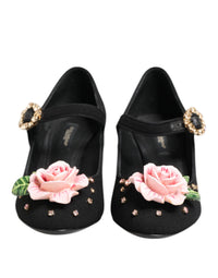 Dolce & Gabbana Dolce & Gabbana Black Flower Crystal Embellished Mary Jane Women's Shoes