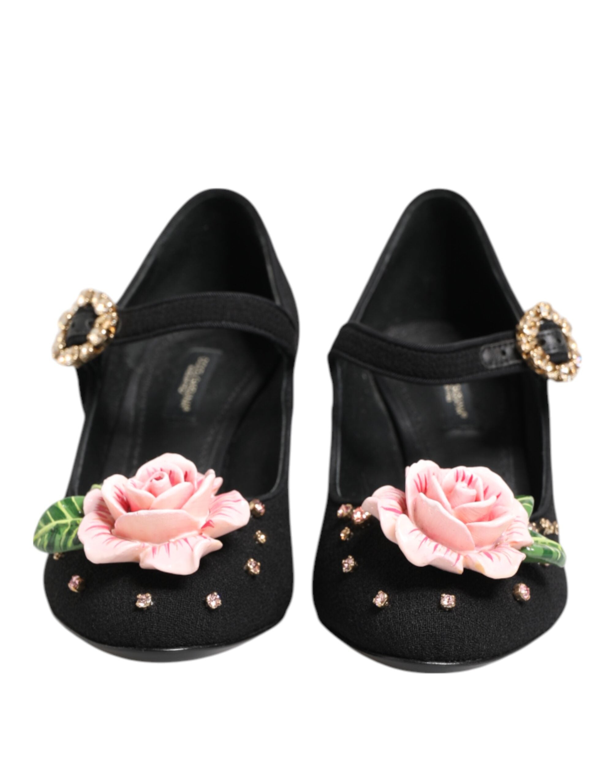 Dolce & Gabbana Dolce & Gabbana Black Flower Crystal Embellished Mary Jane Women's Shoes