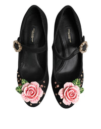 Dolce & Gabbana Dolce & Gabbana Black Flower Crystal Embellished Mary Jane Women's Shoes