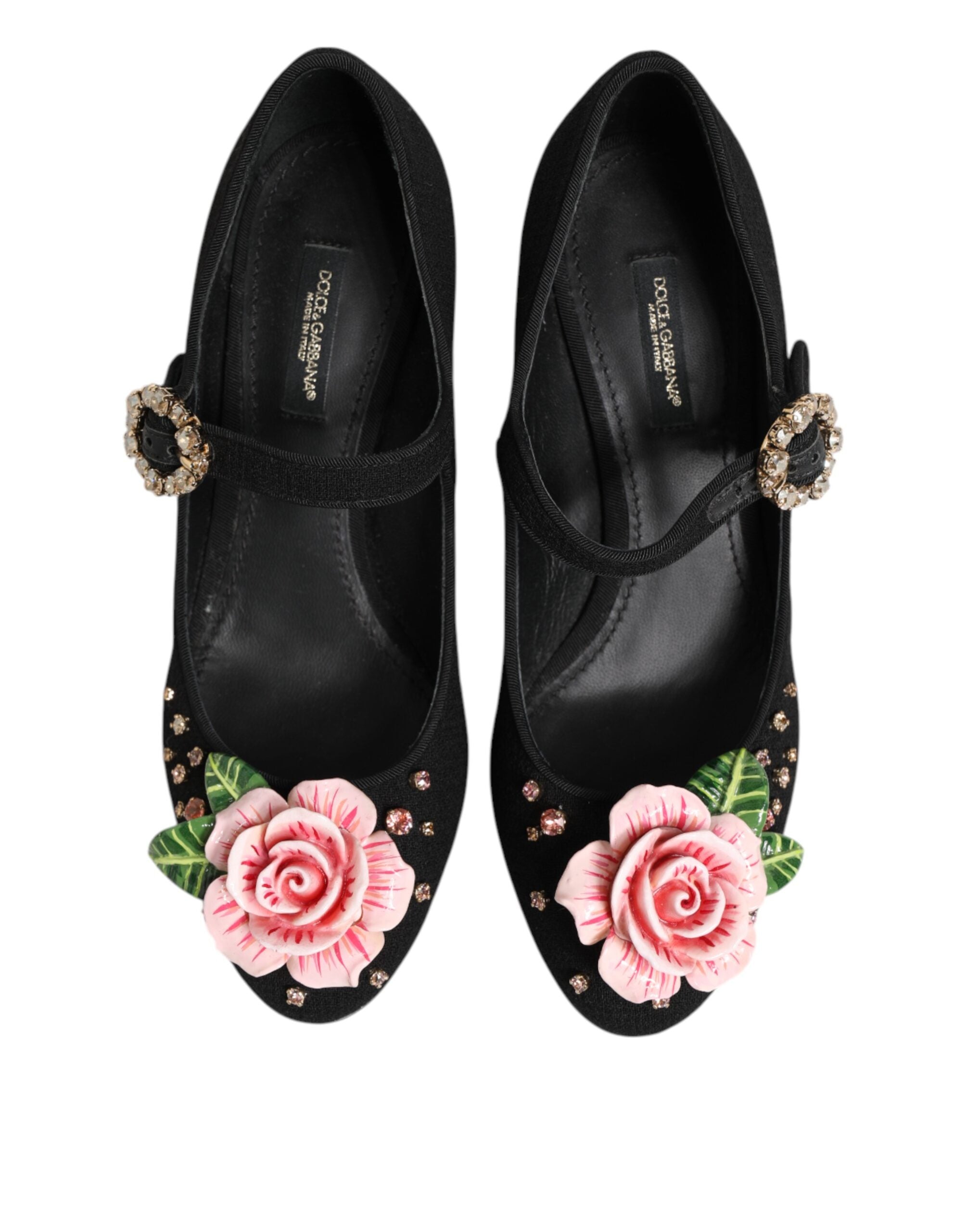 Dolce & Gabbana Dolce & Gabbana Black Flower Crystal Embellished Mary Jane Women's Shoes