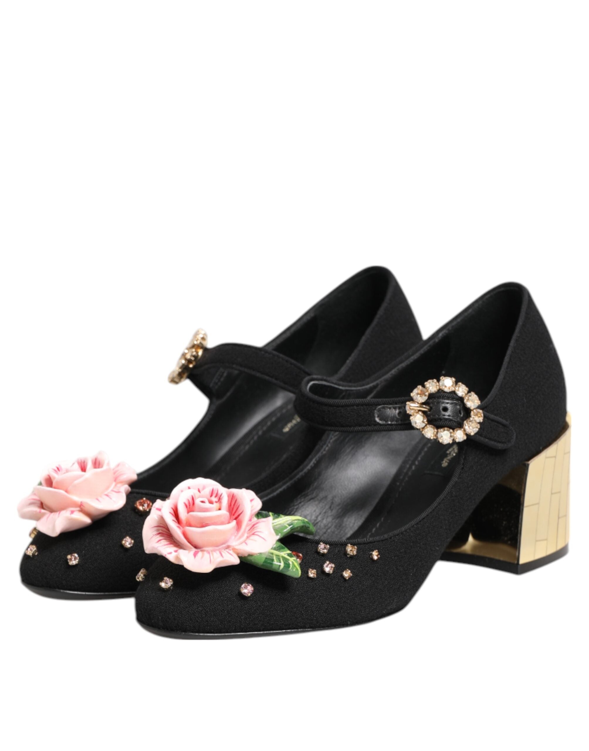 Dolce & Gabbana Dolce & Gabbana Black Flower Crystal Embellished Mary Jane Women's Shoes