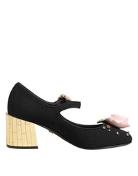 Dolce & Gabbana Dolce & Gabbana Black Flower Crystal Embellished Mary Jane Women's Shoes
