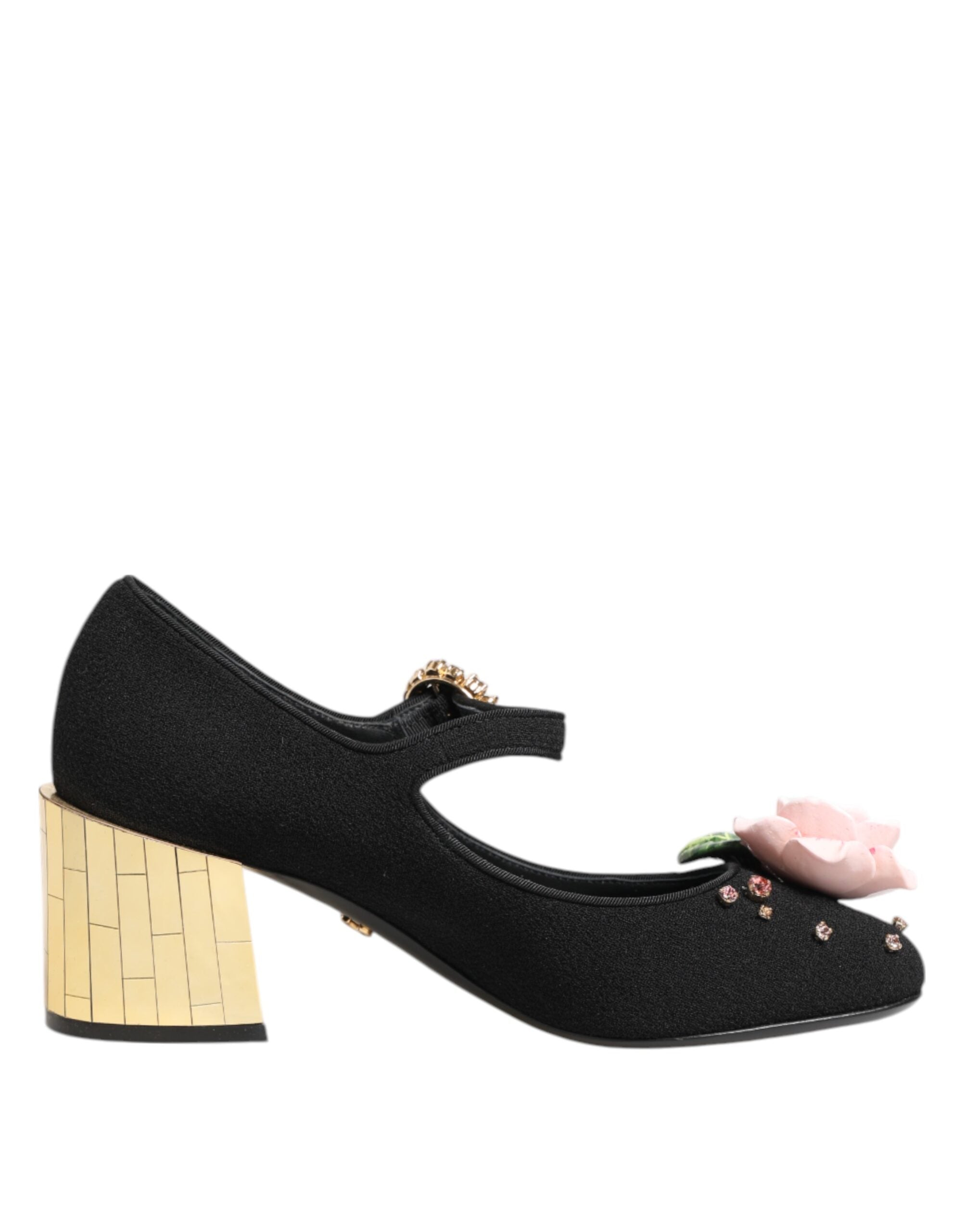 Dolce & Gabbana Dolce & Gabbana Black Flower Crystal Embellished Mary Jane Women's Shoes