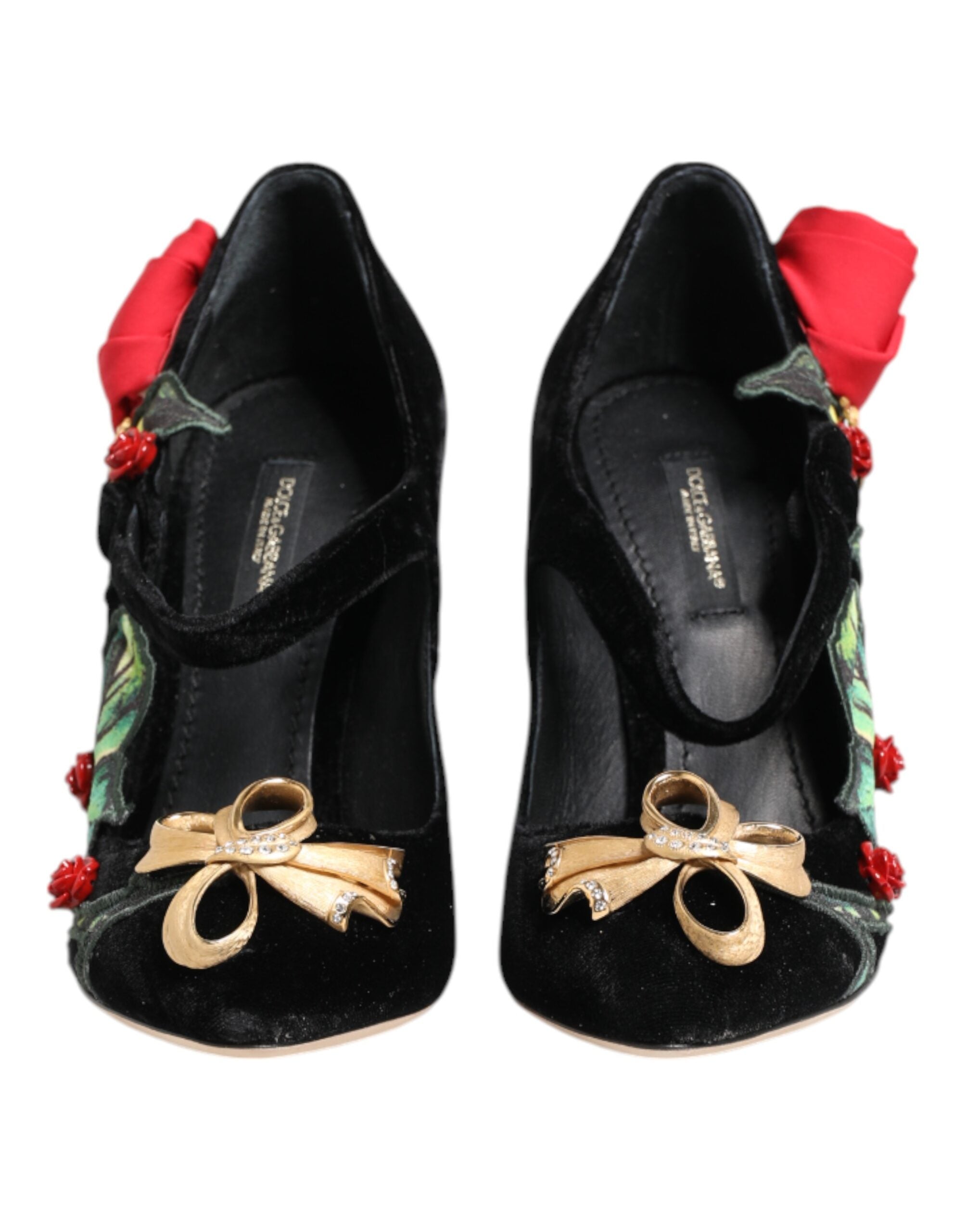 Dolce & Gabbana Dolce & Gabbana Black Roses Crystal Brooch Mary Jane Women's Shoes