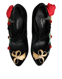 Dolce & Gabbana Dolce & Gabbana Black Roses Crystal Brooch Mary Jane Women's Shoes