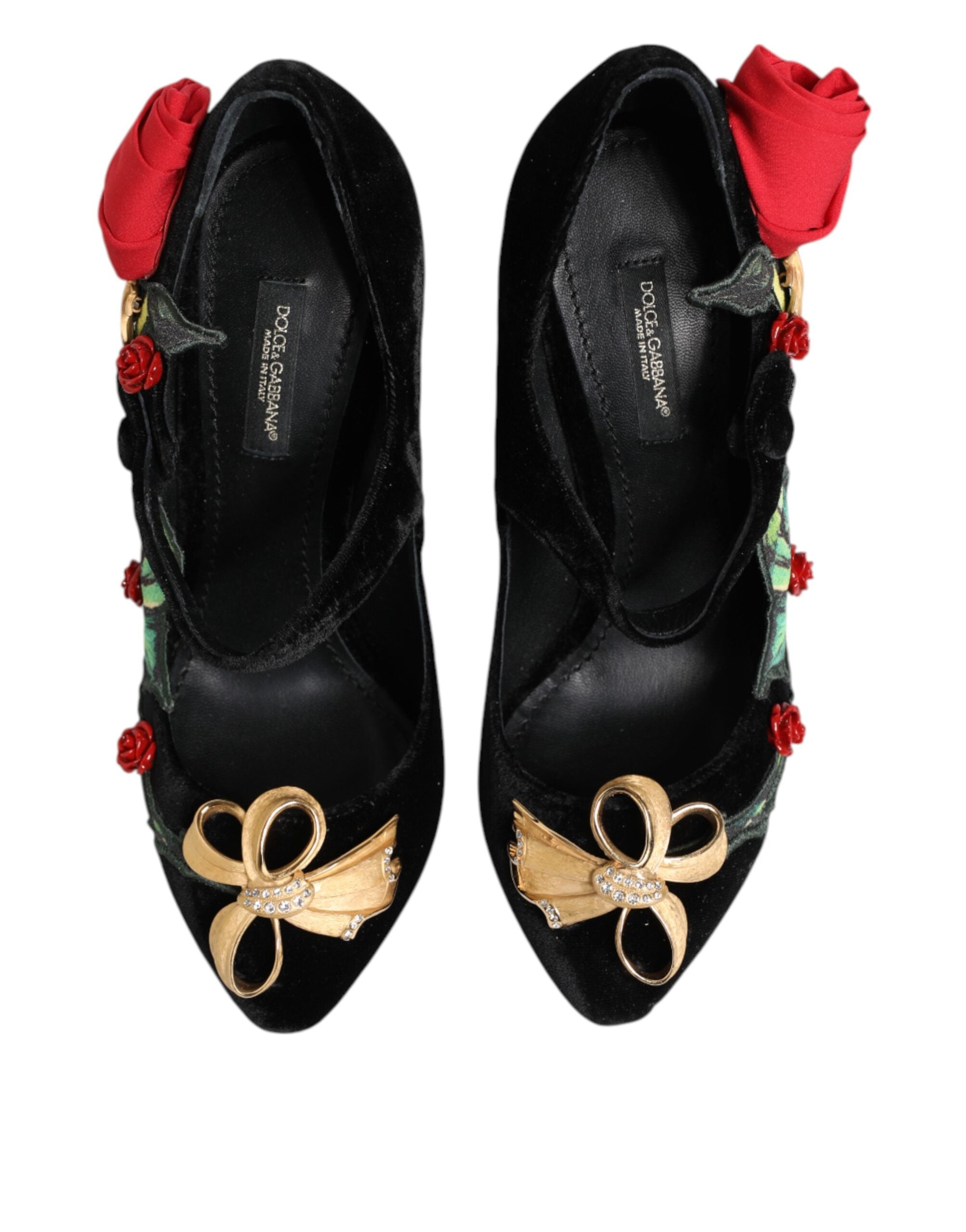 Dolce & Gabbana Dolce & Gabbana Black Roses Crystal Brooch Mary Jane Women's Shoes