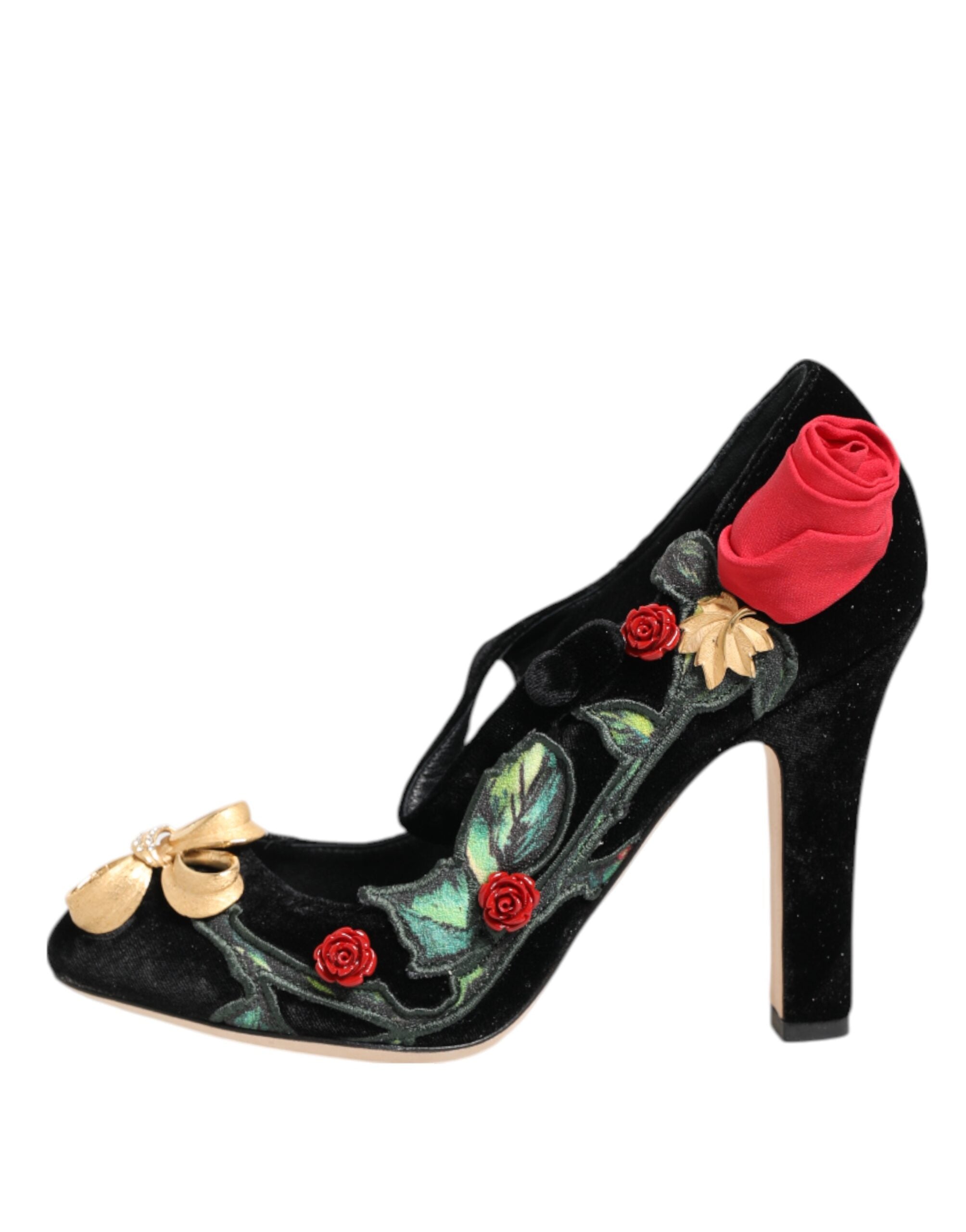 Dolce & Gabbana Dolce & Gabbana Black Roses Crystal Brooch Mary Jane Women's Shoes