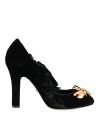 Dolce & Gabbana Dolce & Gabbana Black Roses Crystal Brooch Mary Jane Women's Shoes