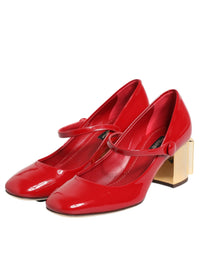 Dolce & Gabbana Dolce & Gabbana Red Leather DG Logo Heels Sandals Women's Shoes