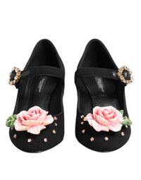 Dolce & Gabbana Dolce & Gabbana Black Flower Crystal Embellished Mary Jane Women's Shoes