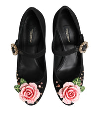 Dolce & Gabbana Dolce & Gabbana Black Flower Crystal Embellished Mary Jane Women's Shoes