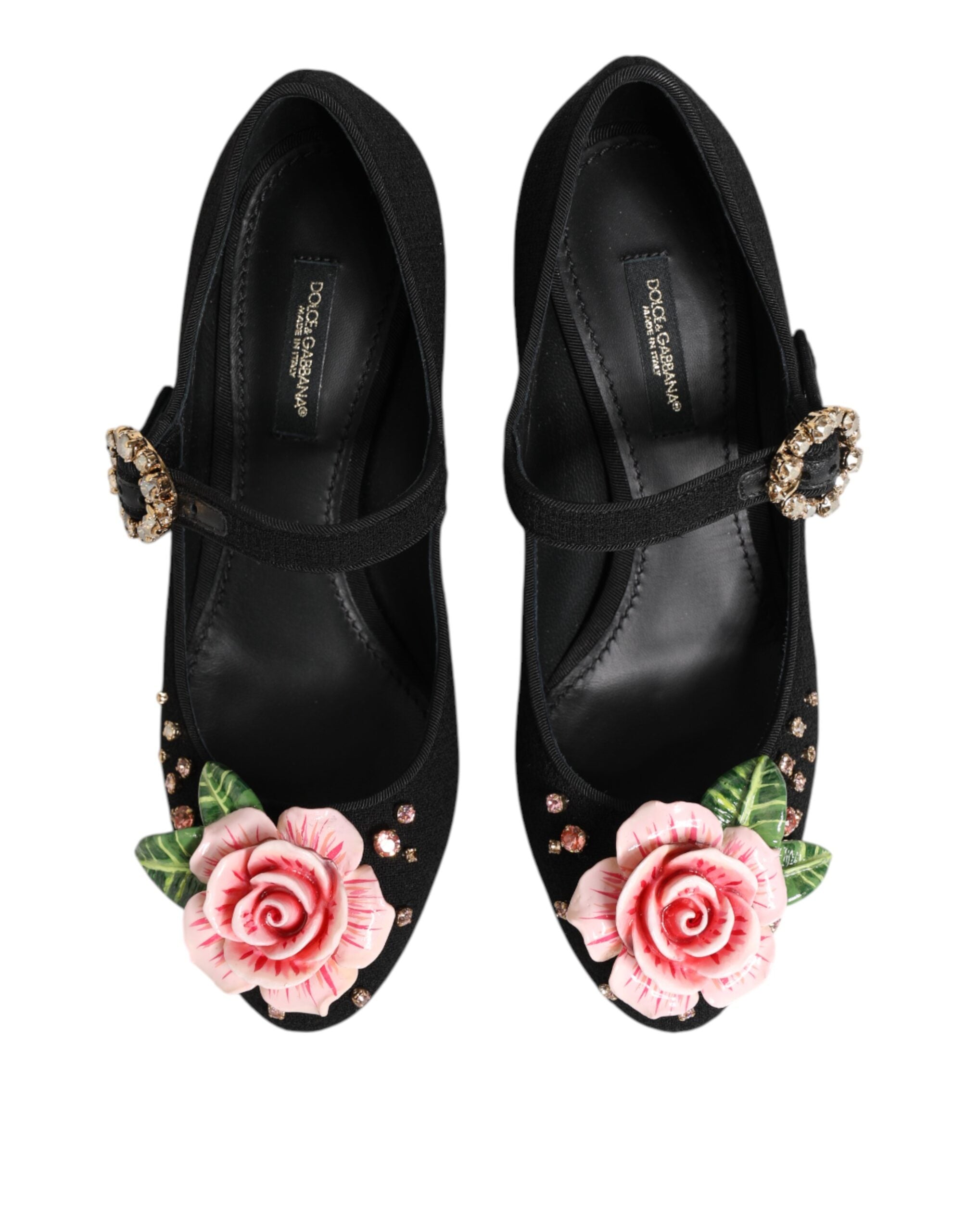 Dolce & Gabbana Dolce & Gabbana Black Flower Crystal Embellished Mary Jane Women's Shoes