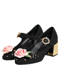 Dolce & Gabbana Dolce & Gabbana Black Flower Crystal Embellished Mary Jane Women's Shoes
