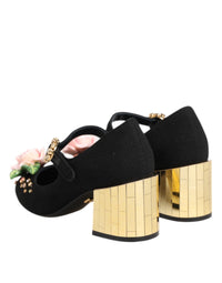 Dolce & Gabbana Dolce & Gabbana Black Flower Crystal Embellished Mary Jane Women's Shoes