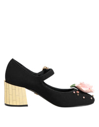 Dolce & Gabbana Dolce & Gabbana Black Flower Crystal Embellished Mary Jane Women's Shoes