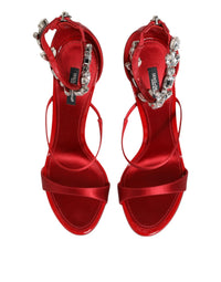 Dolce & Gabbana Dolce & Gabbana Red Satin Crystals Keira Sandals Heels Women's Shoes