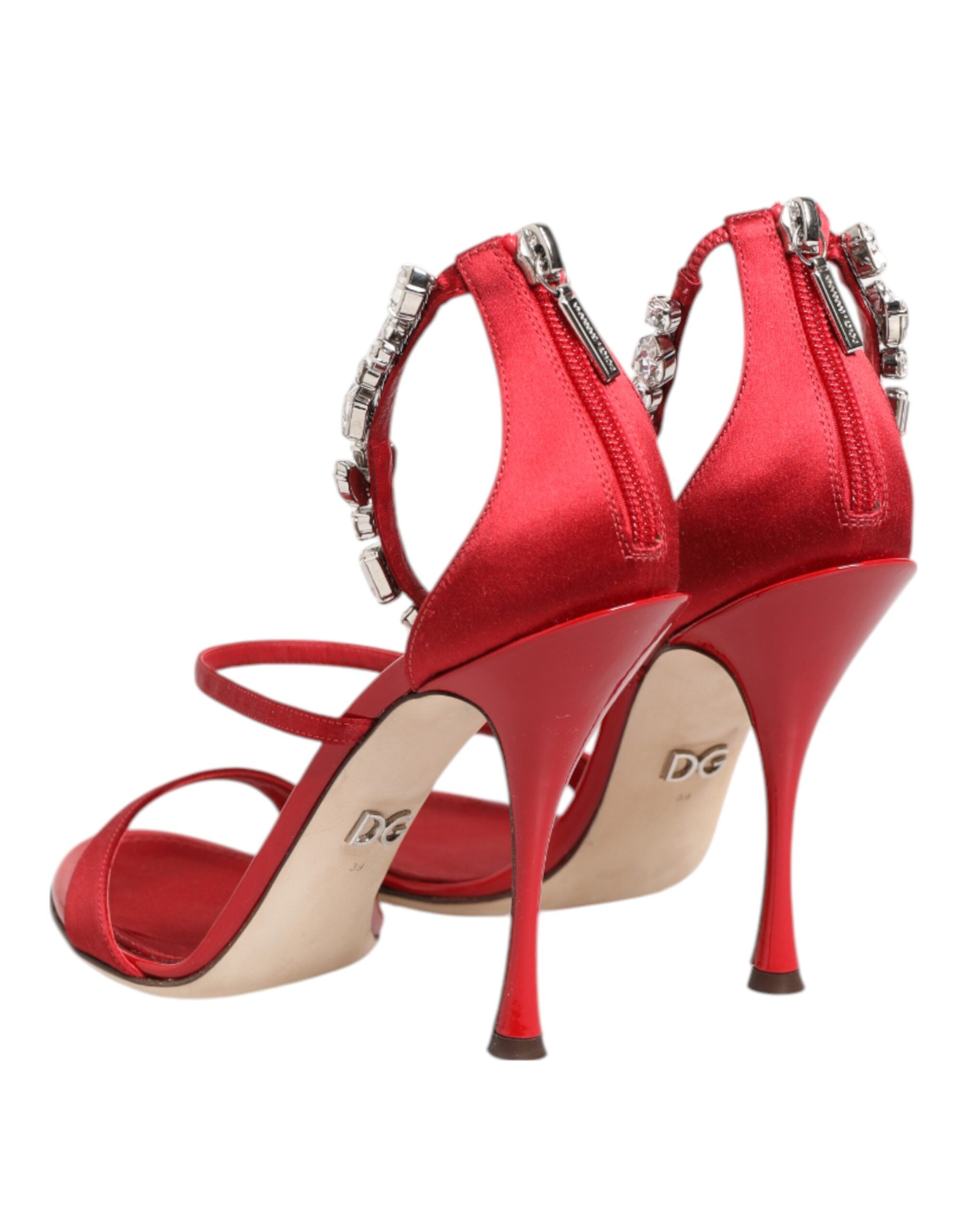 Dolce & Gabbana Dolce & Gabbana Red Satin Crystals Keira Sandals Heels Women's Shoes