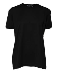 Dolce & Gabbana Black Cotton Goodluck Tee Crew Neck Women's T-shirt