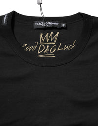 Dolce & Gabbana Black Cotton Goodluck Tee Crew Neck Women's T-shirt